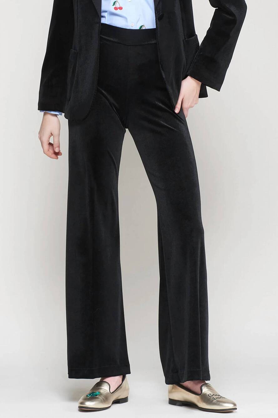NEW VILAGALLO women's velvet wide leg pull-on trousers in black